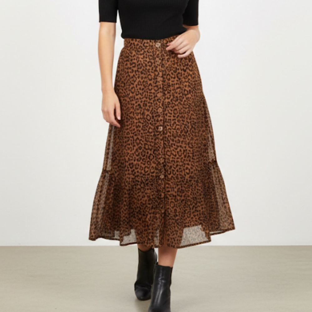 Emerson Fry India Collection Lake Leopard Print Midi Skirt Organic Cotton Medium